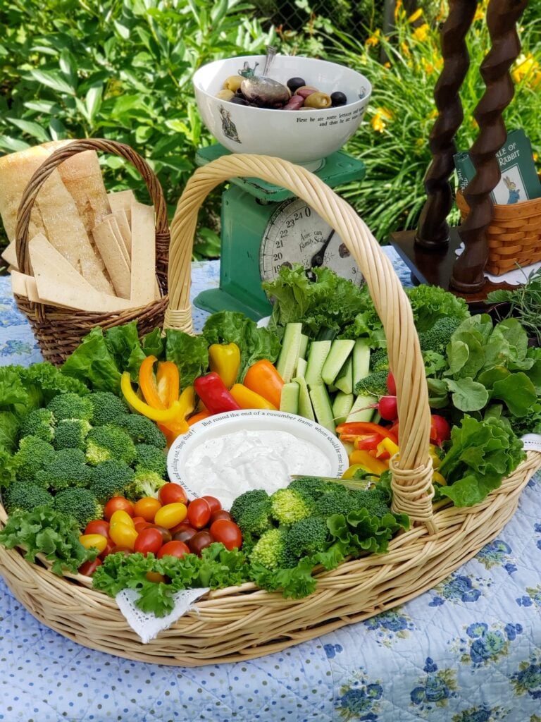 peter rabbit party food basket of veggies