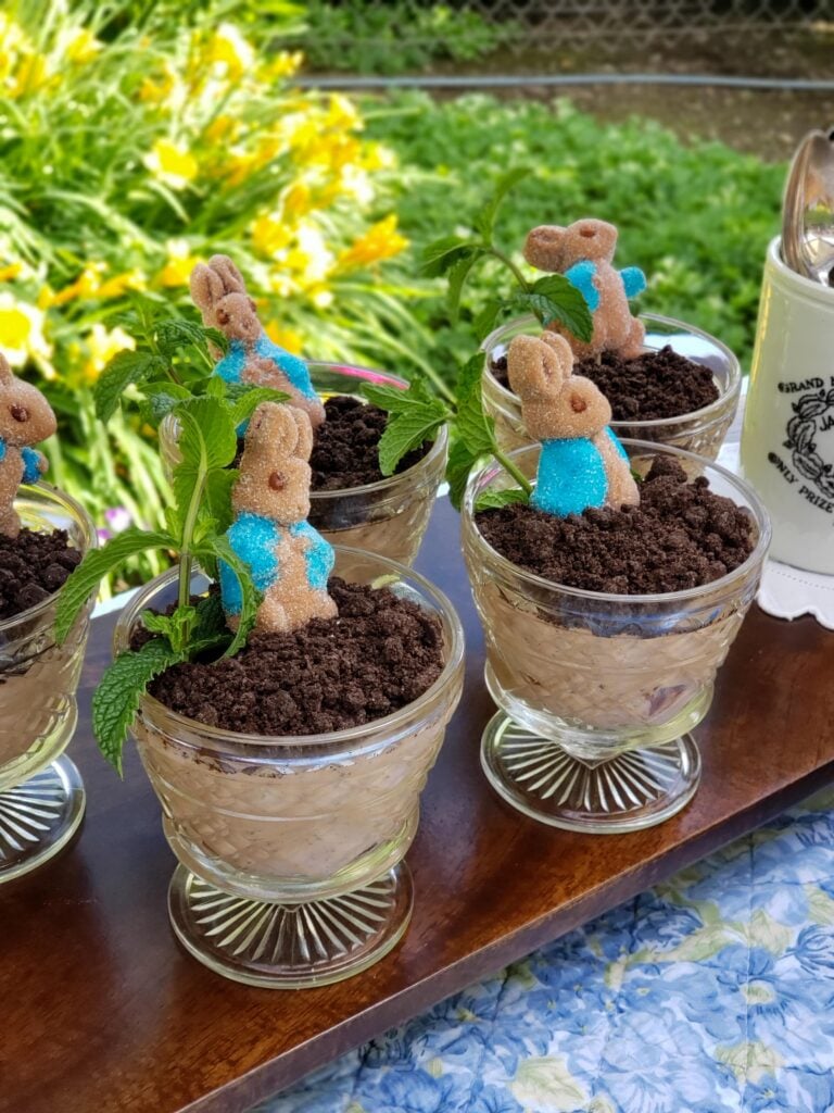 peter rabbit desserts with dirt cups