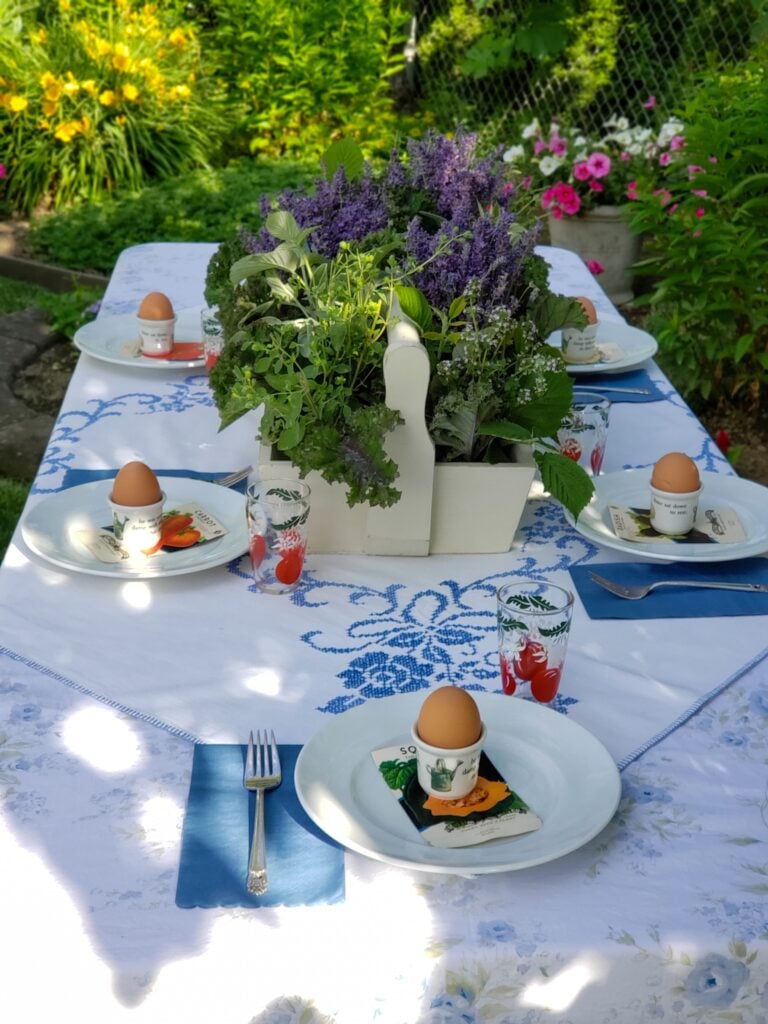 peter rabbit party tablescape for kids with egg cup
