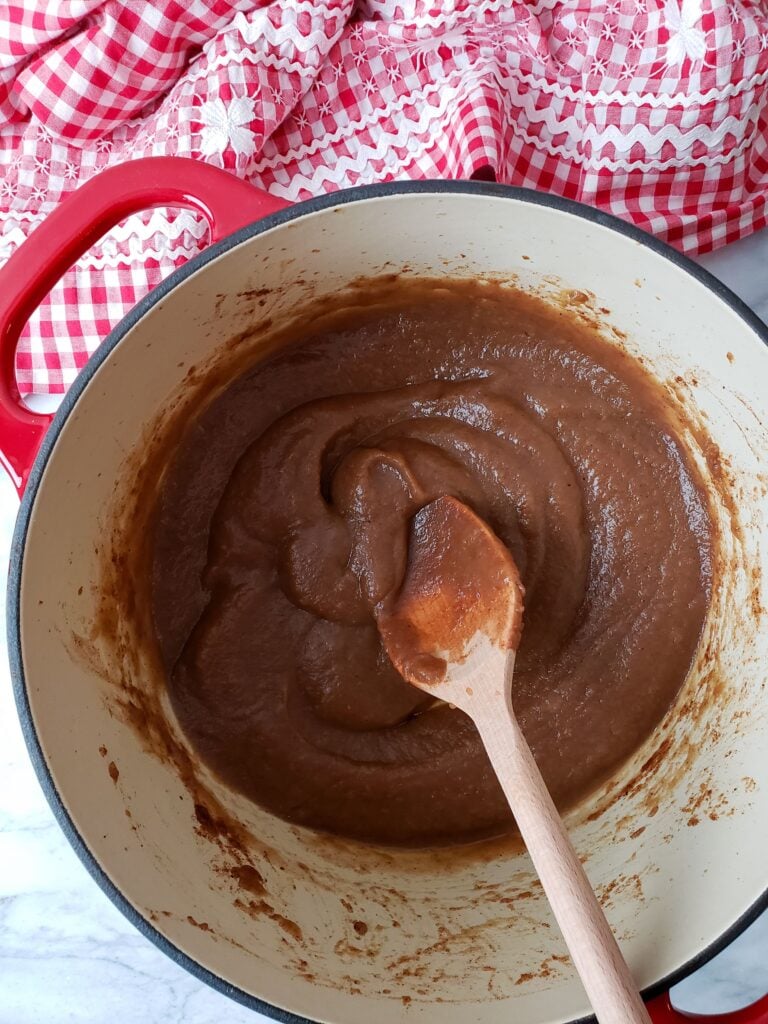 old fashioned apple butter in a dutch oven