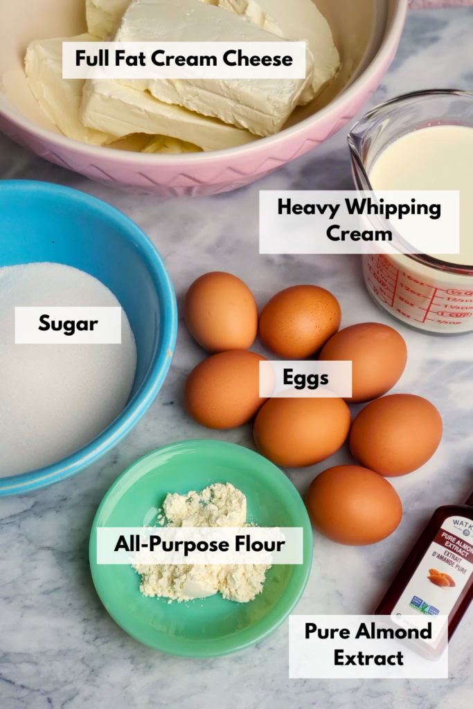 ingredients for almond burnt basque cheesecake