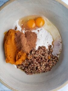 pumpkin poke cake ingredients in a bowl