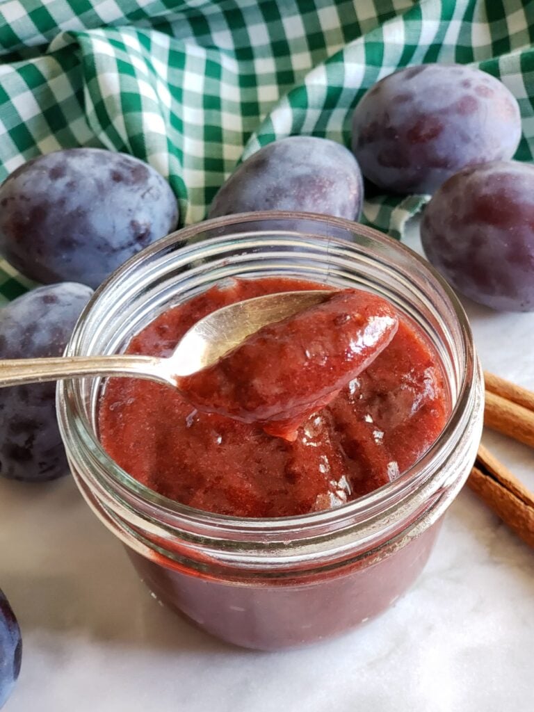plum butter in mason jar