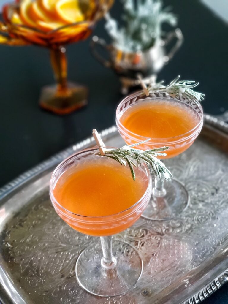 bitter orange sidecar cocktail with sugared rosemary