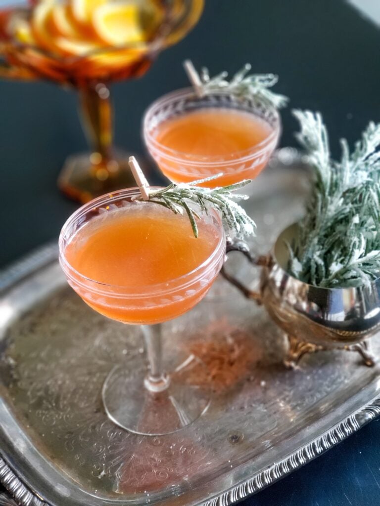 bitter orange sidecar cocktail with sugared rosemary