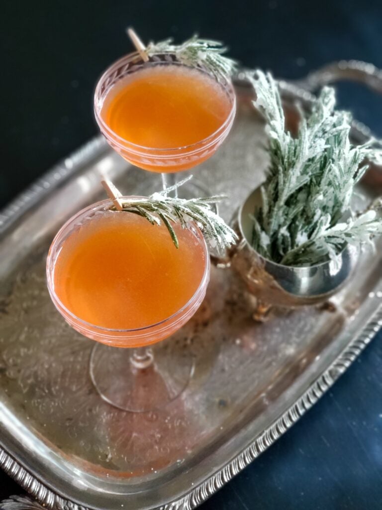 bitter orange sidecar cocktail with sugared rosemary