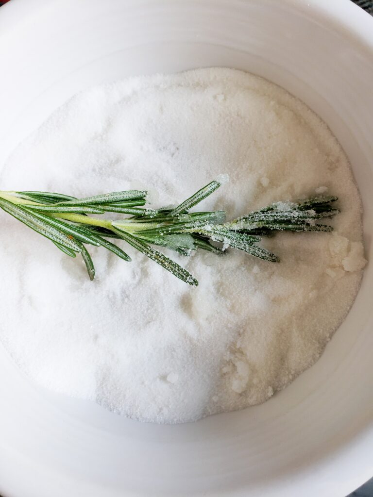 sugared rosemary in sugar