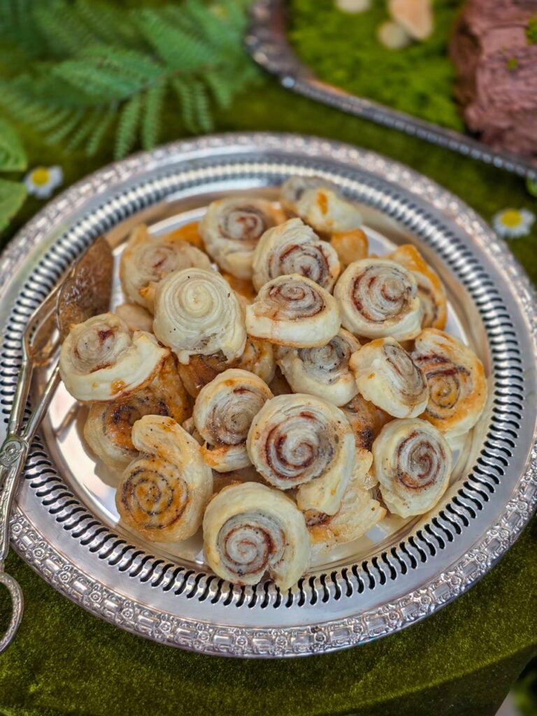 poppy puff rolls on silver tray