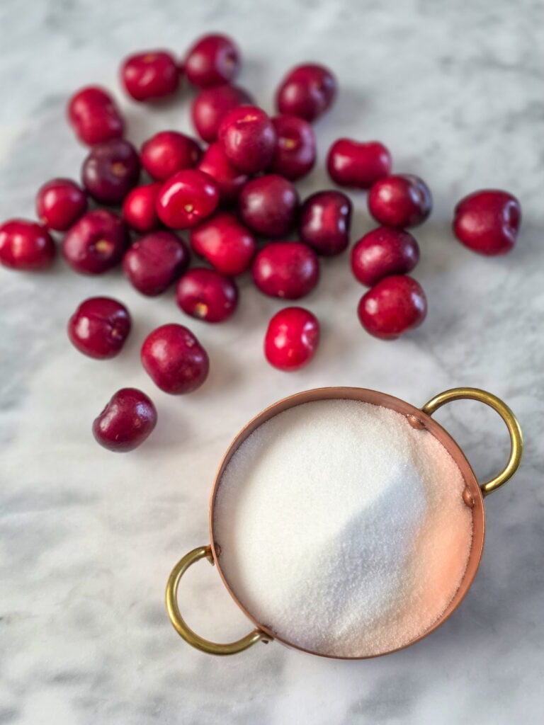 sugar and fresh cherries