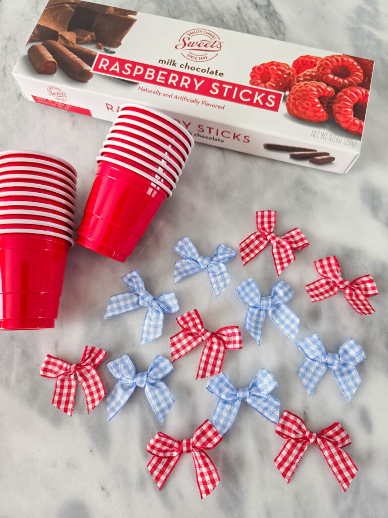 supplies laid out for DIY vintage Americana party favors