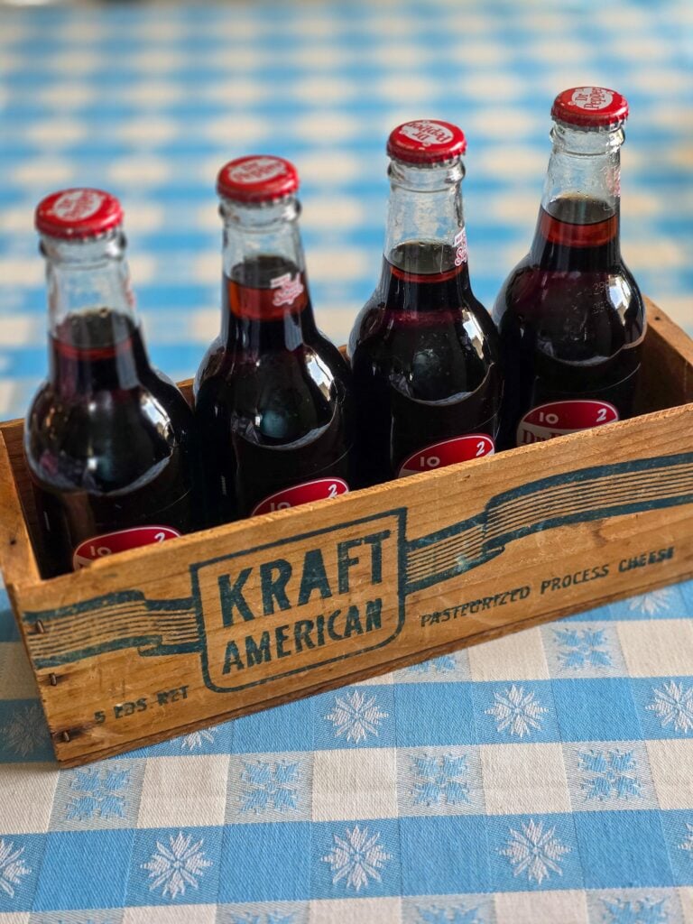vintage summer gift basket ideas with thrifted americana charm: wood crate with sodas